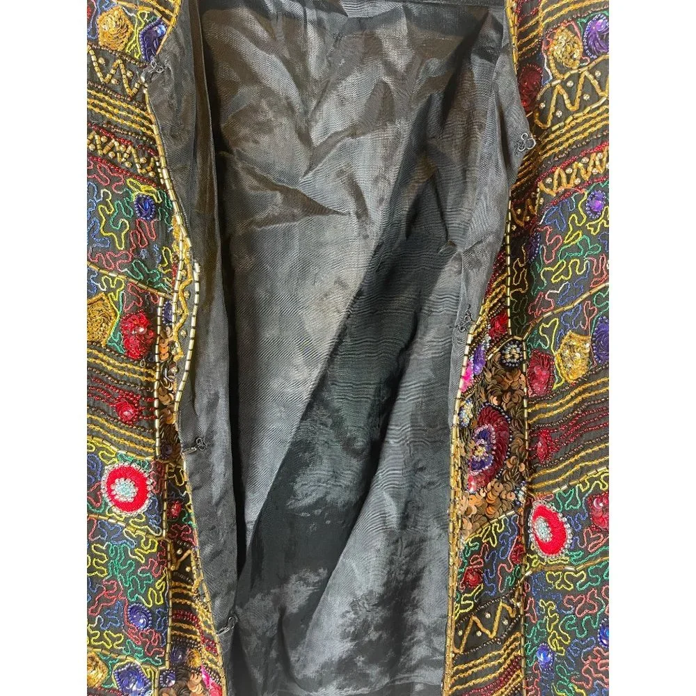 Vintage Lew Magram Artsy Beaded Sequin Cropped Multi Color Blazer Jacket Sz. S - Picture 7 of 9